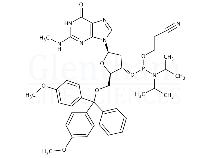 Structure for 2''-Deoxy-5''-O-DMT-N2-methylguanosine 3''-CE phosphoramidite
