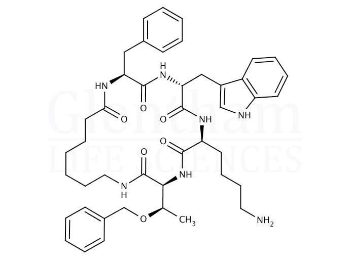 Structure for  Cyclo(7-aminoheptanoyl-Phe-D-Trp-Lys-Thr[Bzl])  (84211-54-1)