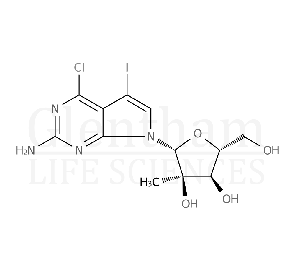 4-7H-Chloro-5-iodo-7-(2-C-methyl-b-D-ribofuranosyl)-7H-Pyrrolo[2,3-d]pyrimidin-2-amine Structure