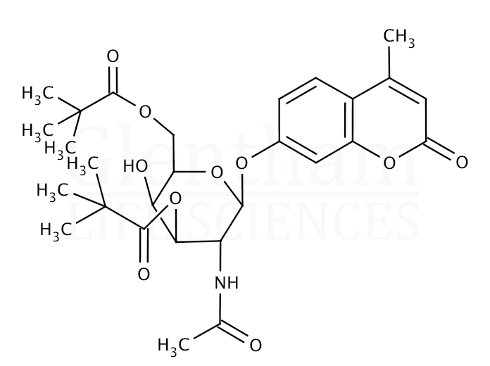 Structure for 4-Methylumbelliferyl 2-acetamido-2-deoxy-3,6-di-O-pivaloyl-b-D-galactopyranoside