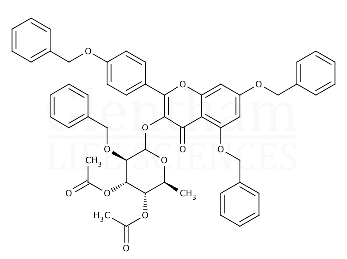 5,7-Bis-(benzyloxy)-α-(4-(benzyloxy)phenyl)-3-[3,4-di-O-acetyl-α-O-acetyl-α-L-rhamnopyranosyloxyl]-4H-chromen-4-one Structure