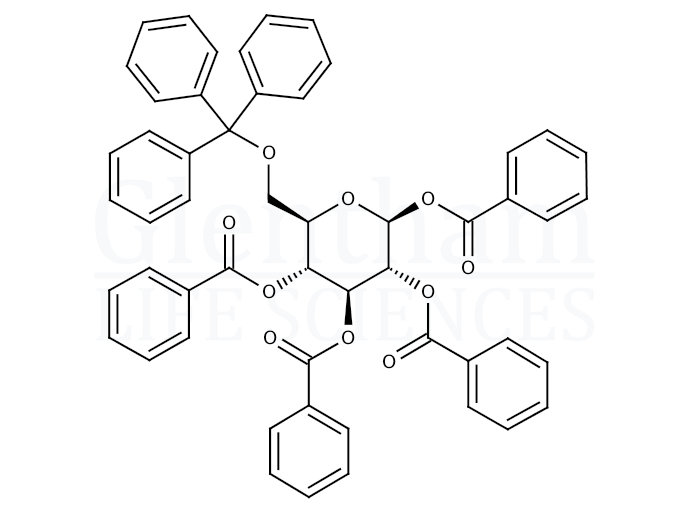 Structure for 1,2,3,4-Tetra-O-benzoyl-6-O-trityl-b-D-glucopyranose