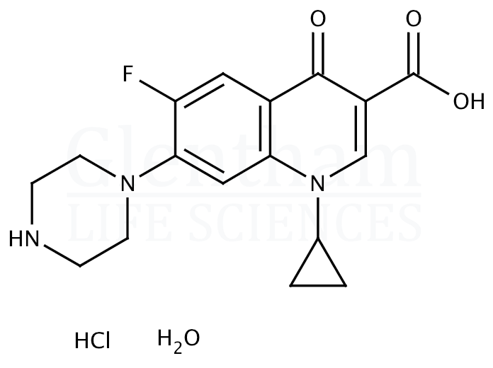Large structure for Ciprofloxacin hydrochloride monohydrate (86393-32-0)