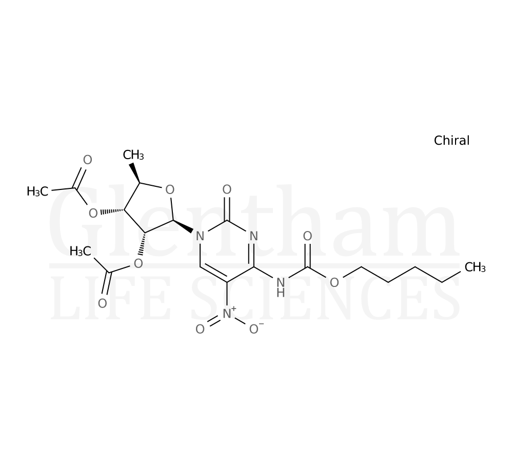 Structure for 2'',3''-Di-O-acetyl-5''-deoxy-5-nitro-N4-(pentyloxycarbonyl)cytidine (865474-03-9)