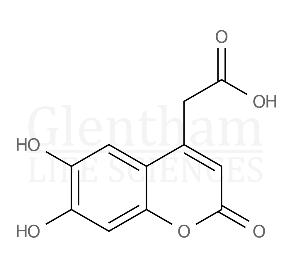 Structure for  6,7-Dihydroxy-4-coumarinylacetic acid  (88404-14-2)