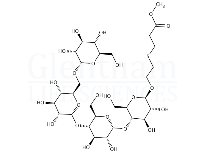 Carbomethoxyethylthioethyl 4-O-(4-O-[6-O-{a-D-glucopyranosyl}-a-D-glucopyranosyl]-a-D-glucopyranosyl)-b-D-glucopyranoside Structure