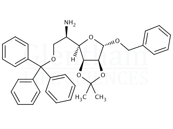Benzyl 5-amino-5-deoxy-2,3-O-isopropylidene-6-O-trityl-α-D-mannofuranoside Structure