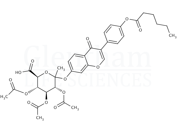 Methyl (4’-O-hexanoyldaidzein-7-yl-b-D-2’’,3’’,4’’-tri -O-acetylglucopyranosid)urinate Structure