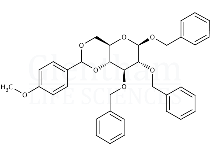 Structure for 1,2,3-Tri-O-benzyl-4,6-O-(4-methoxybenzylidene)-b-D-glucopyranose