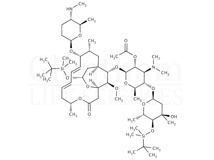 2’-O-Acetyl-4’’-O-tert-butyldimethylsilyl-4’’’-de-N-methylspiramycin I 3,18-(O-tert-butyldimethylsilyl)acetal Structure