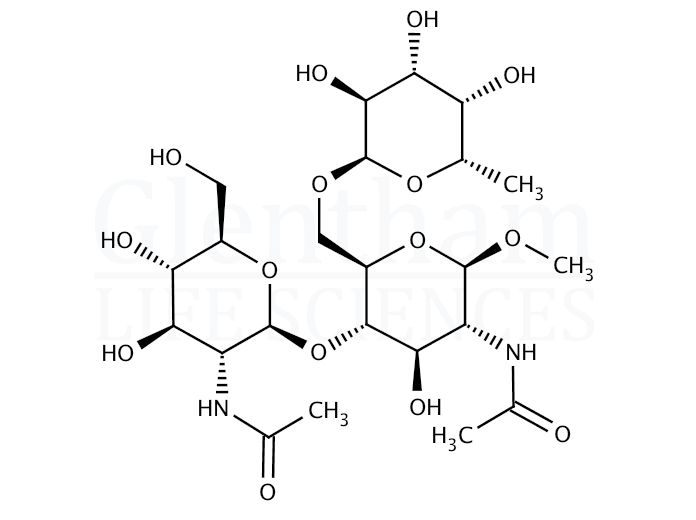 Methyl 2-acetamido-4-O-(2-acetamido-2-deoxy-b-D-glucopyranosyl)-2-deoxy-6-O-(a-L-fucopyranosyl)-b-D-glucopyranoside Structure